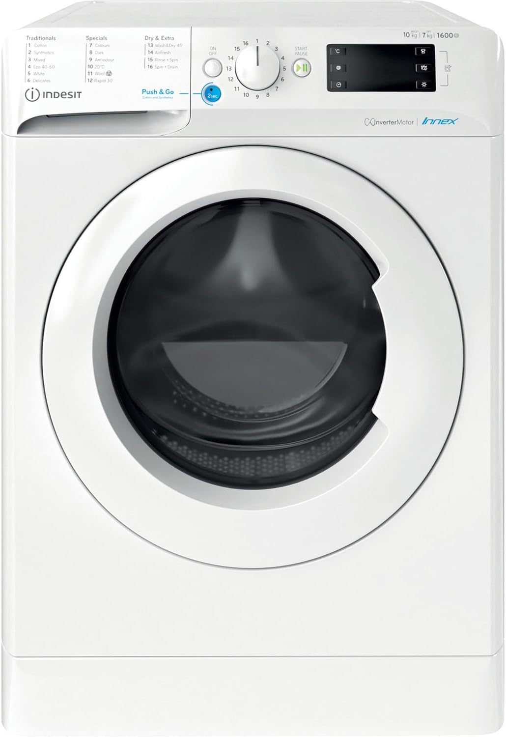 Indesit 10kg Wash 7kg Dry 1600rpm Freestanding Washer Dryer - White.