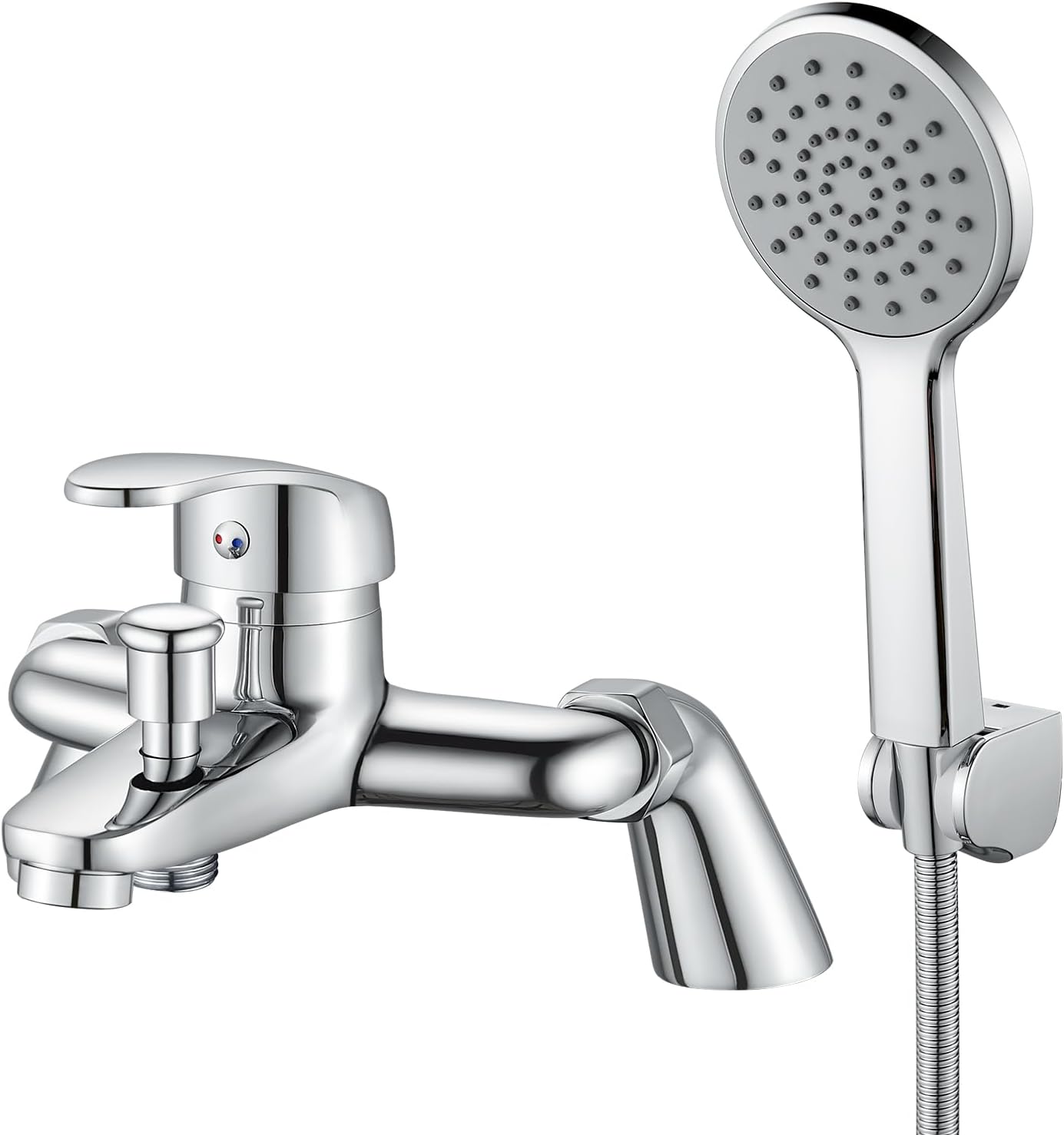 kisimixer Bath Mixer Taps with Shower, Bath Tap with Shower Head and Hose, Modern Round Monobloc Single Bath Shower Mixer Tap, Shower Tap for Bath, Chrome-150-170mm Adjustable Centres.