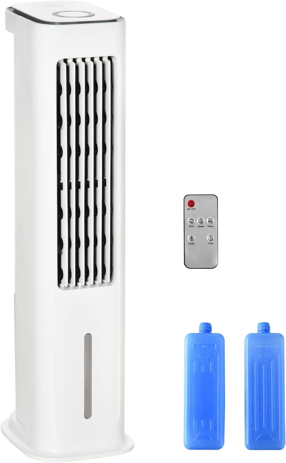 HOMCOM Evaporative Air Cooler, 5L Water Tank Oscillating Ice Cooling Fan with 3 Modes, 3 Speeds, Remote Control, Timer, and Oscillation, White.