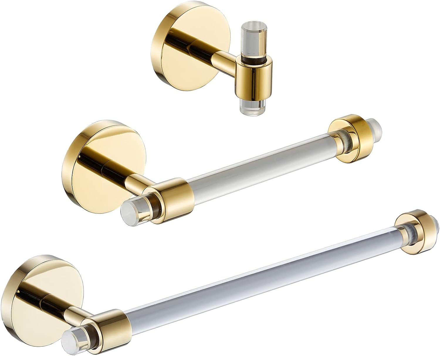 Brushed Gold Bathroom Accessories Hardware Set, Hand Towel Rail+Toilet Roll Paper Holder+Hook, SUS304 Stainless Steel, Wall Mounted, SHUNLI.