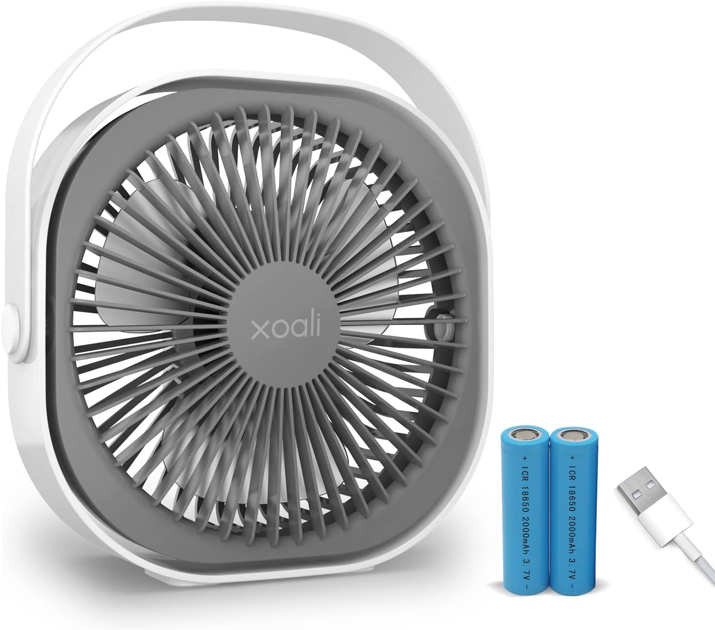 Xoali Desk Fan USB 4000 mAh,8 Inch Portable Fan,3 Speeds Desktop Table Fan,Rechargeable Cooling Fan,Strong Airflow,Quiet Fans for Bedroom,Home,Car,Outdoor Use (White and Gray).