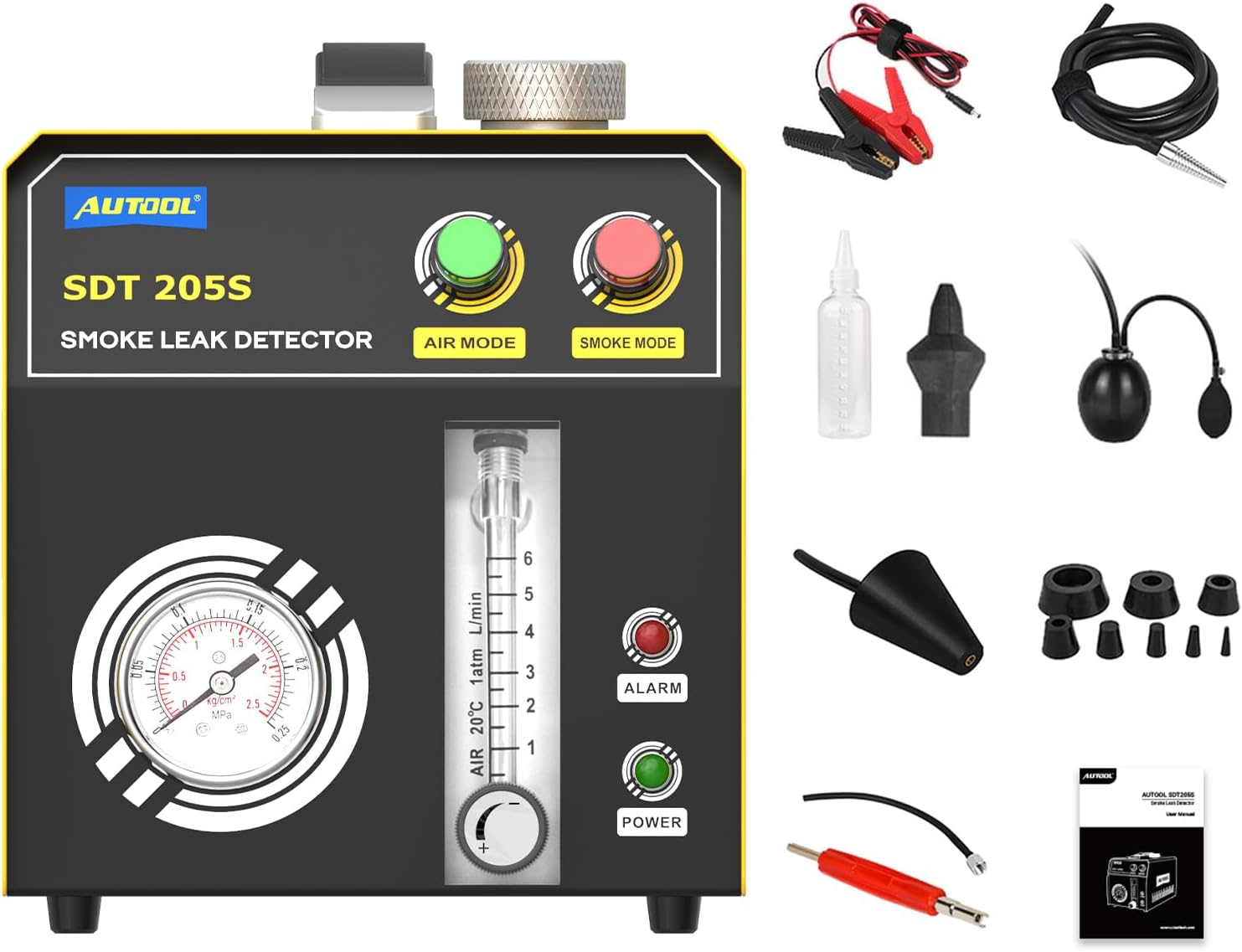 AUTOOL SDT205S EVAP Vacuum Smoke Leakage Detector Dual Modes Car Fuel Leakage Diagnostic Detector 12V Automotive Smoke Machine with Flowmeter & Pressure Gauge for All Vehicles.