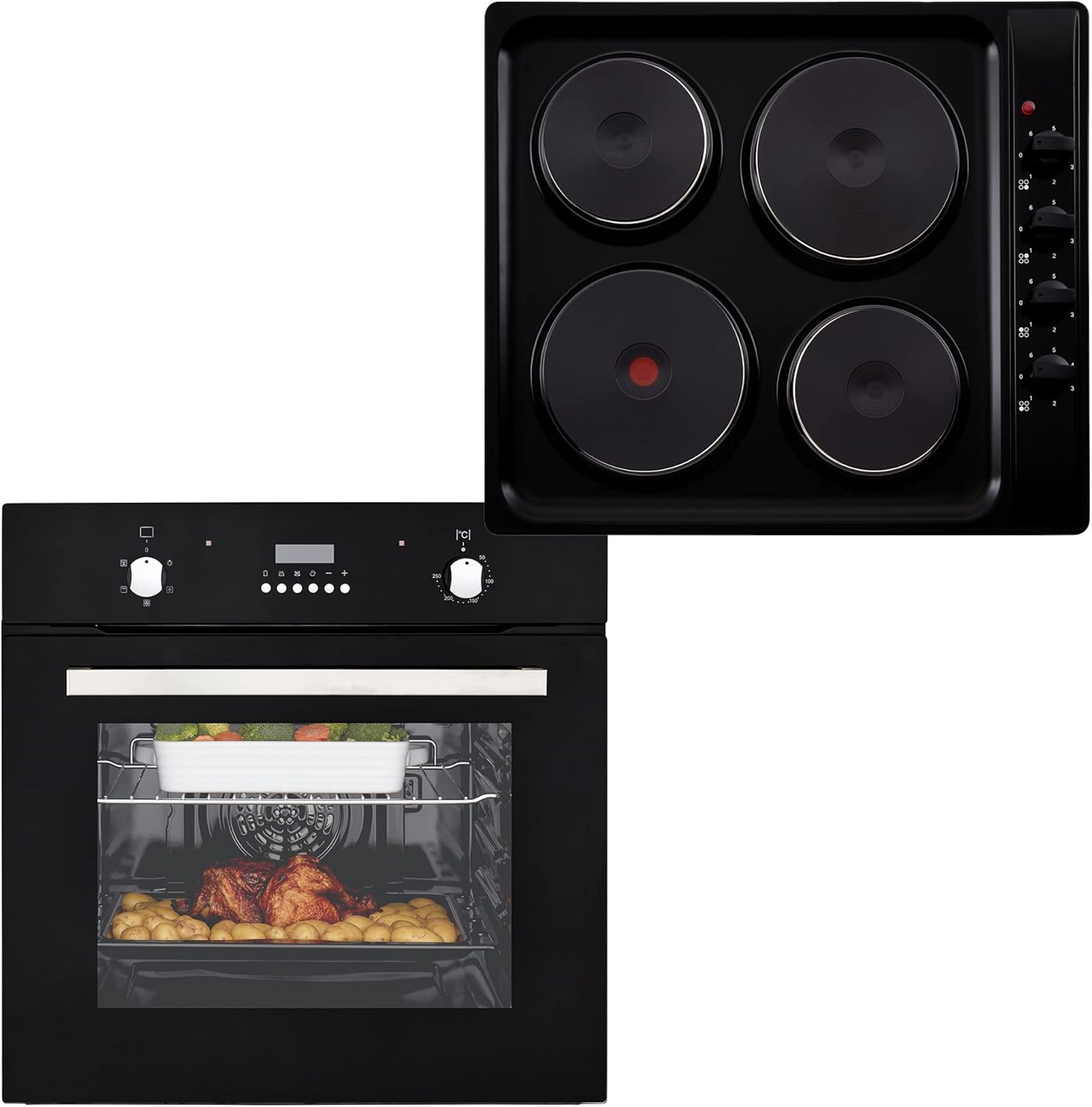 Cookology 60cm Oven Pack: Fan Oven and Solid Plate Hob Pack in Black.