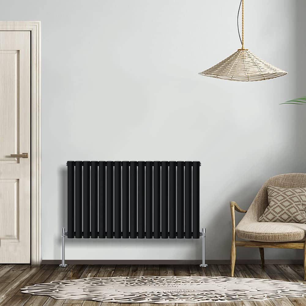 NRG Modern Radiator Black 600x590mm Single Oval Panel Heater Interior Designer Horizontal Bathroom Radiators.