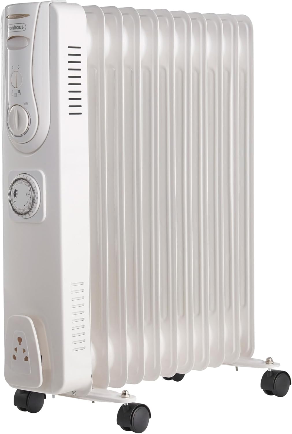 VonHaus Oil Filled Radiator 11 Fin, Heater Portable Electric Free Standing 2500W for Home, Office, Any Room – 24 hour Timer, Adjustable Thermostat, 3 Heat Settings, 4x Wheels, 1.5m Power Cable.