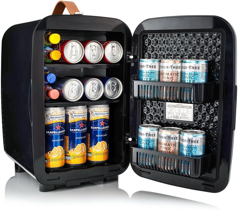 Subcold Pro15 Luxury Mini Fridge Cooler | Compact 15L Portable Small Fridge 12v & 240v | Efficient Quiet Cooling System | Ideal for Bedroom, Office, Beauty & Car (Chequer Black).