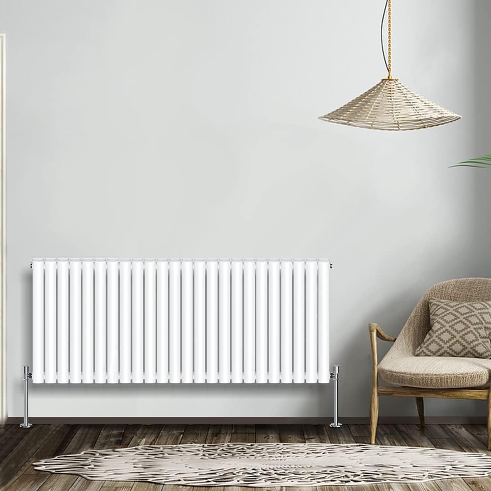 NRG Modern Radiator Black 600x590mm Single Oval Panel Heater Interior Designer Horizontal Bathroom Radiators.