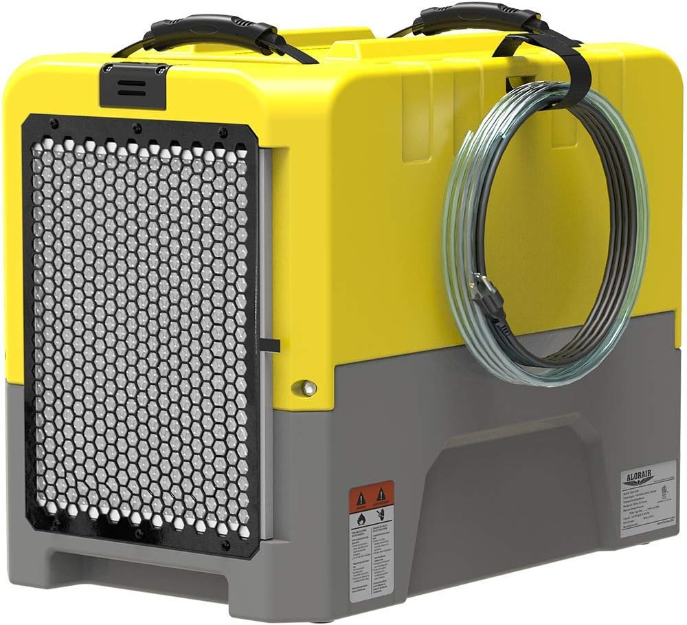 ALORAIR 180 PPD Commercial Dehumidifier with Pump Drain Hose for Basement Warehouse & Job Sites, Large Capacity Crawl Space Dehumidifier for Water Damage Restoration, 5 Years Warranty, Yellow.