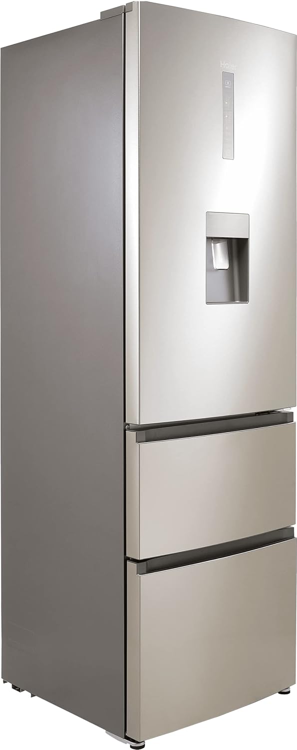 Haier HTR3619FWMG 3 Door Fridge Freezer with Non Plumbed Water Dispenser F Rated Silver - F Rated.