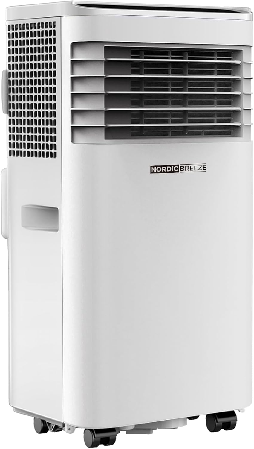 Nordic Breeze 5-in-1 Portable Air Conditioner 9,000 BTU: Cooling, Heating, Purifying, Dehumidifying | 24-Hr Timer, Remote, Includes Window Venting Kit | For Rooms up to 450 sq ft (41.8 m²) | White.