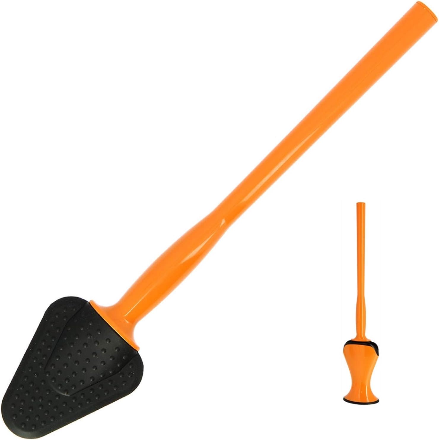 WC Wunder Nova Silicone Toilet Bathroom Brush with Holder Set Hygienic Flat & Flexible Under Rim Loo Bowl Cleaning Brush with Long Handle No Bristles, Modern Design & Quick Drying Orange.