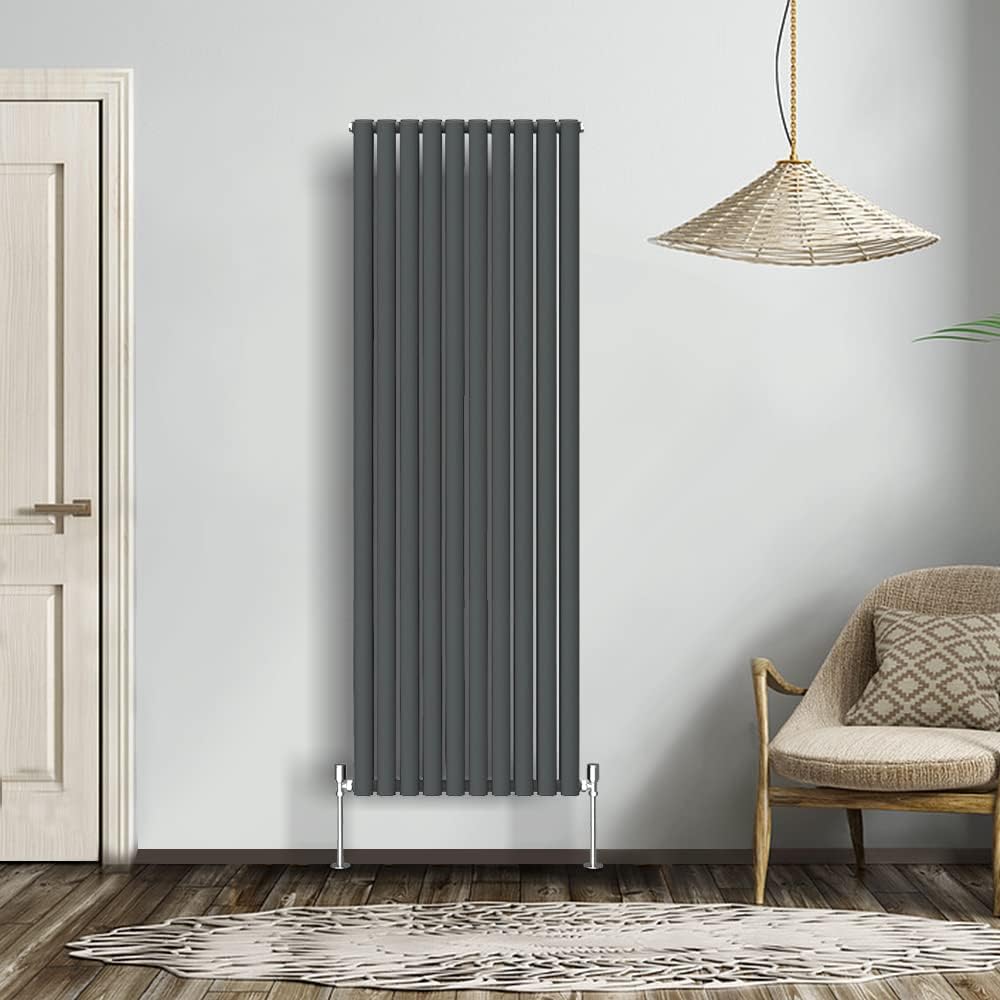 NRG Modern Radiator Black 600x590mm Single Oval Panel Heater Interior Designer Horizontal Bathroom Radiators.