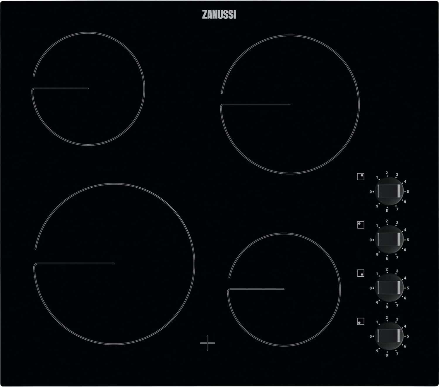 Zanussi 60cm 4 Zone Ceramic Hob with Knob Controls.