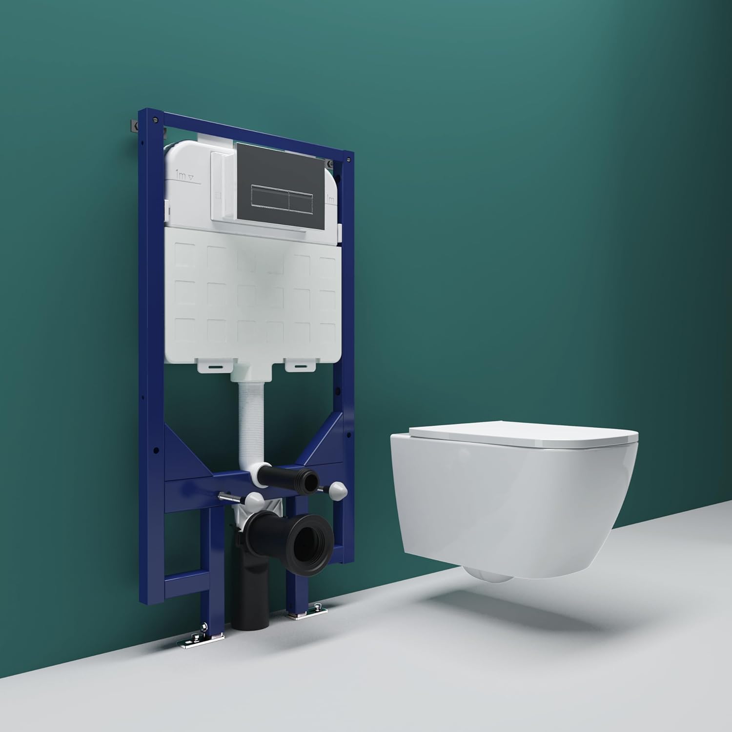 SKY Bathroom Rimless Wall Hung Toilet & 1.14M Concealed Cistern Frame Set.