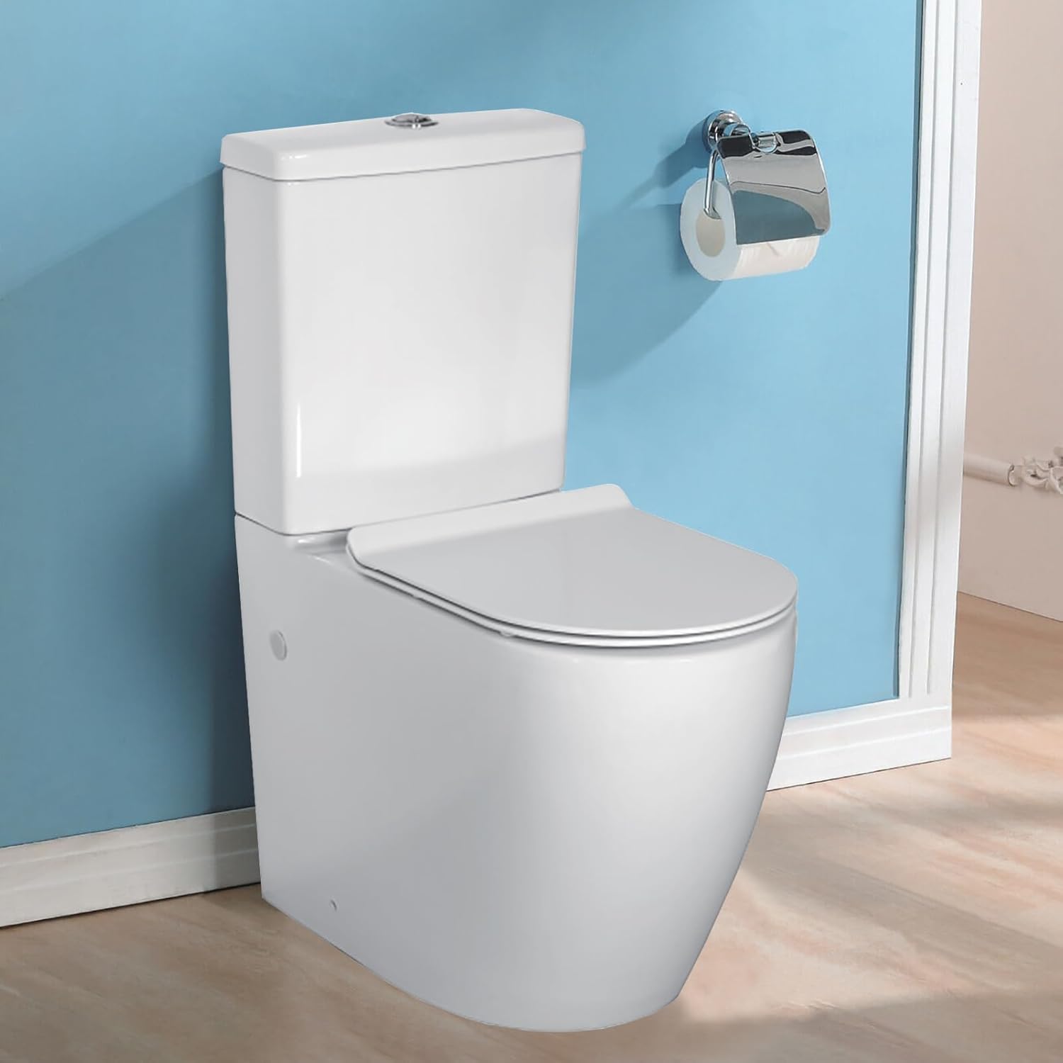 Comfort Height Toilet Close Coupled Back to Wall Bathroom Toilets Ceramic WC Luxury High Toilet Pan Soft Close Seat & Cistern Modern Round Elongated Toilet for Disabled Eldery.