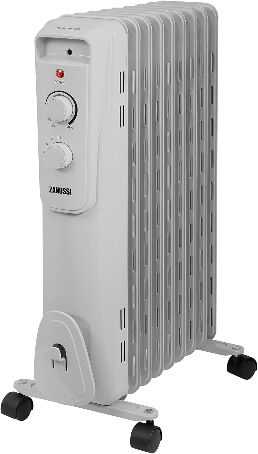 Zanussi 2000W/2KW Oil Filled Radiator, 9 Fin Portable Electric Heater - White, Adjustable Thermostat with 3 Heat Settings, Safety Cut-off, 20 m sq Room Size, ZOFR5004, 2 Year Guarantee.