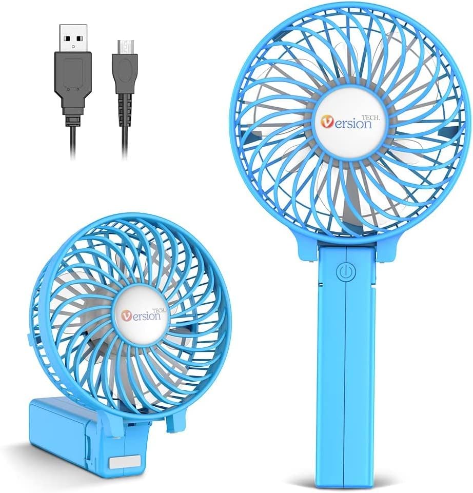 VersionTech Hand Held Fan,Portable Handheld USB Rechargeable Fans with 3 Speeds,Battery Operated Electric Powered Mini Foldable Desk Desktop Fans for Home Office Ceiling Travel Black.