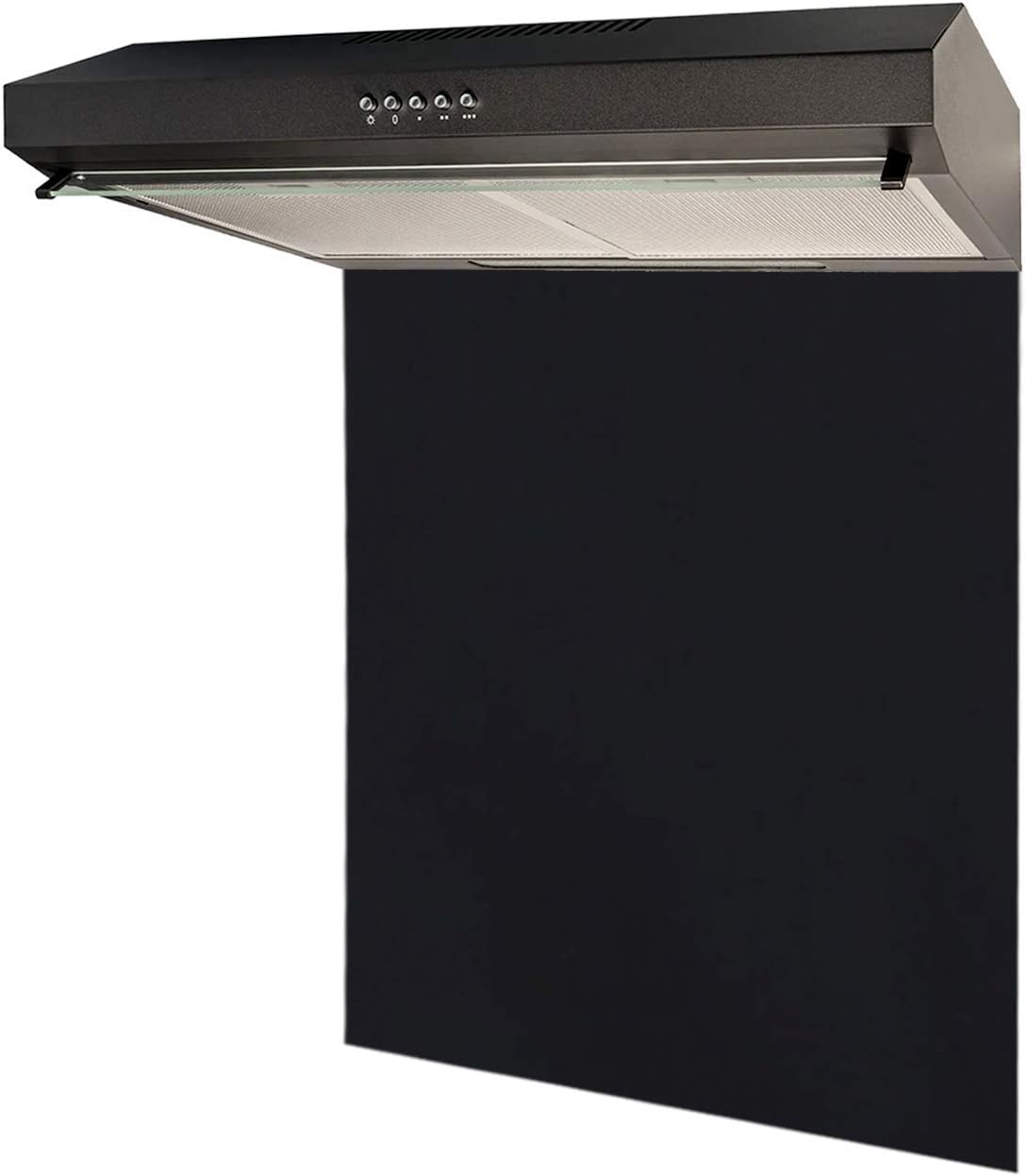 SIA VSR60BL 60cm Black Slim Visor Cooker Hood & Toughened Glass Splashback.