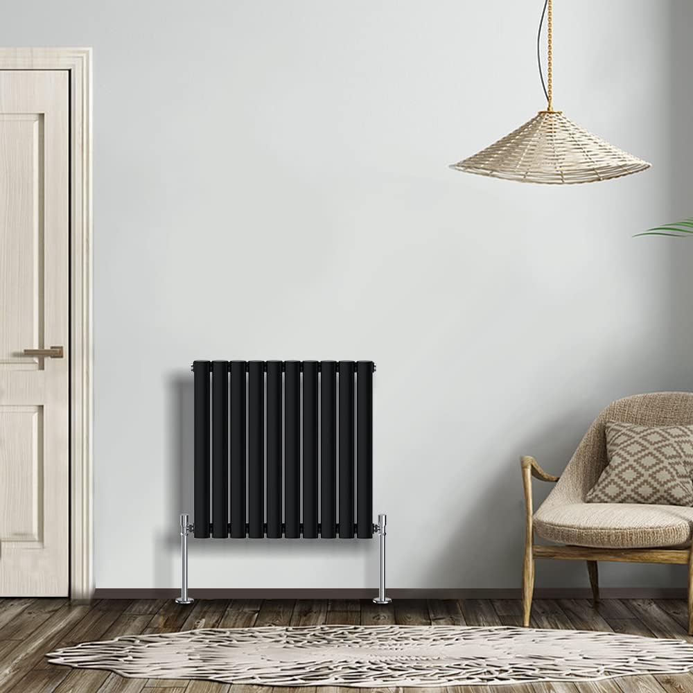 NRG Modern Radiator Black 600x590mm Single Oval Panel Heater Interior Designer Horizontal Bathroom Radiators.