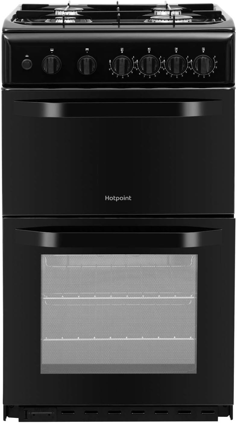 Hotpoint 50cm Double Cavity Gas Cooker - Black.