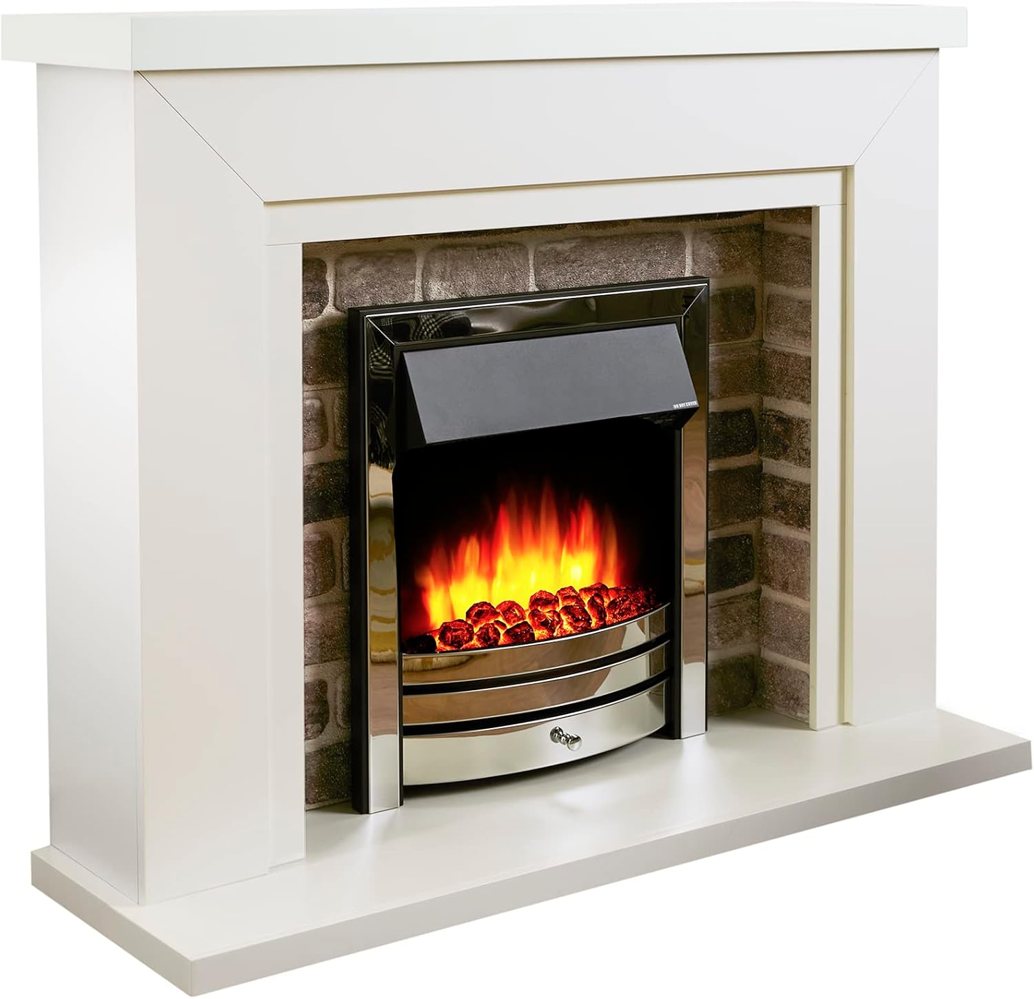 Endeavour Fires Flamborough Electric Fireplace, 1&2kW, 7 day Programmable Remote Control Electric Fire in 48’’ Off White Surround (Grey Top/Chrome Fire).