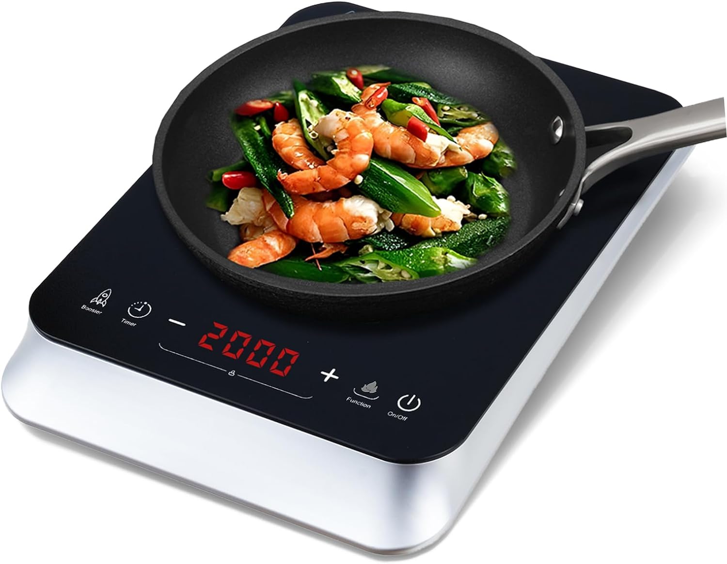 COOKTRON Induction Hob, Double Induction Cooker with Dual-Control (Touch & Knob), 10-Level Adjustable Temperature/Power, 4-Hour Timer, Child Safety Lock, Portable Design, 2800W.