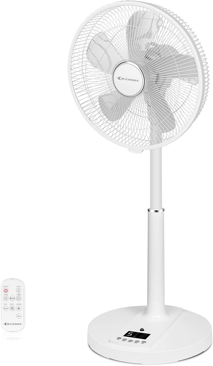 4UMOR DC Standing Fan, 16 inch Pedestal Fan with Remote Control, 20dB Quiet Floor Fan, 9 Speeds|4 Modes|9H Timer|90°Oscillation|Height Adjustable for Bedroom Home Office.