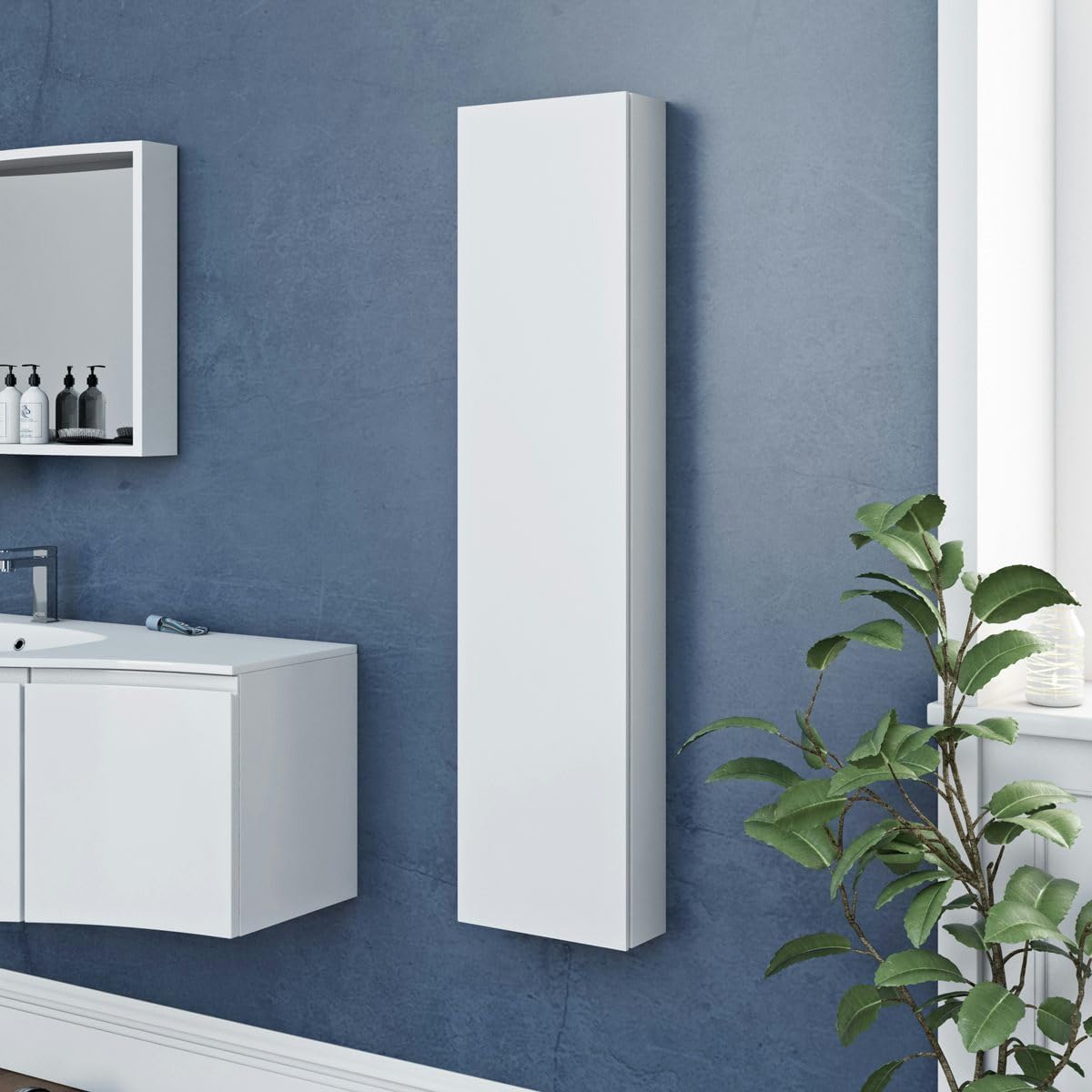 VICTORIAPLUM.COM Accents Slimline white wall hung cabinet 1250 x 300mm - White Bathroom cabinet, Bathroom cabinets, Bathroom furniture.