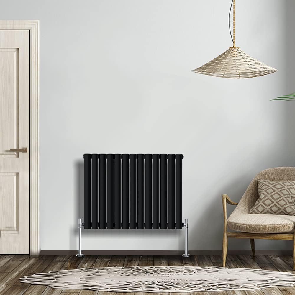 NRG Modern Radiator Black 600x590mm Single Oval Panel Heater Interior Designer Horizontal Bathroom Radiators.