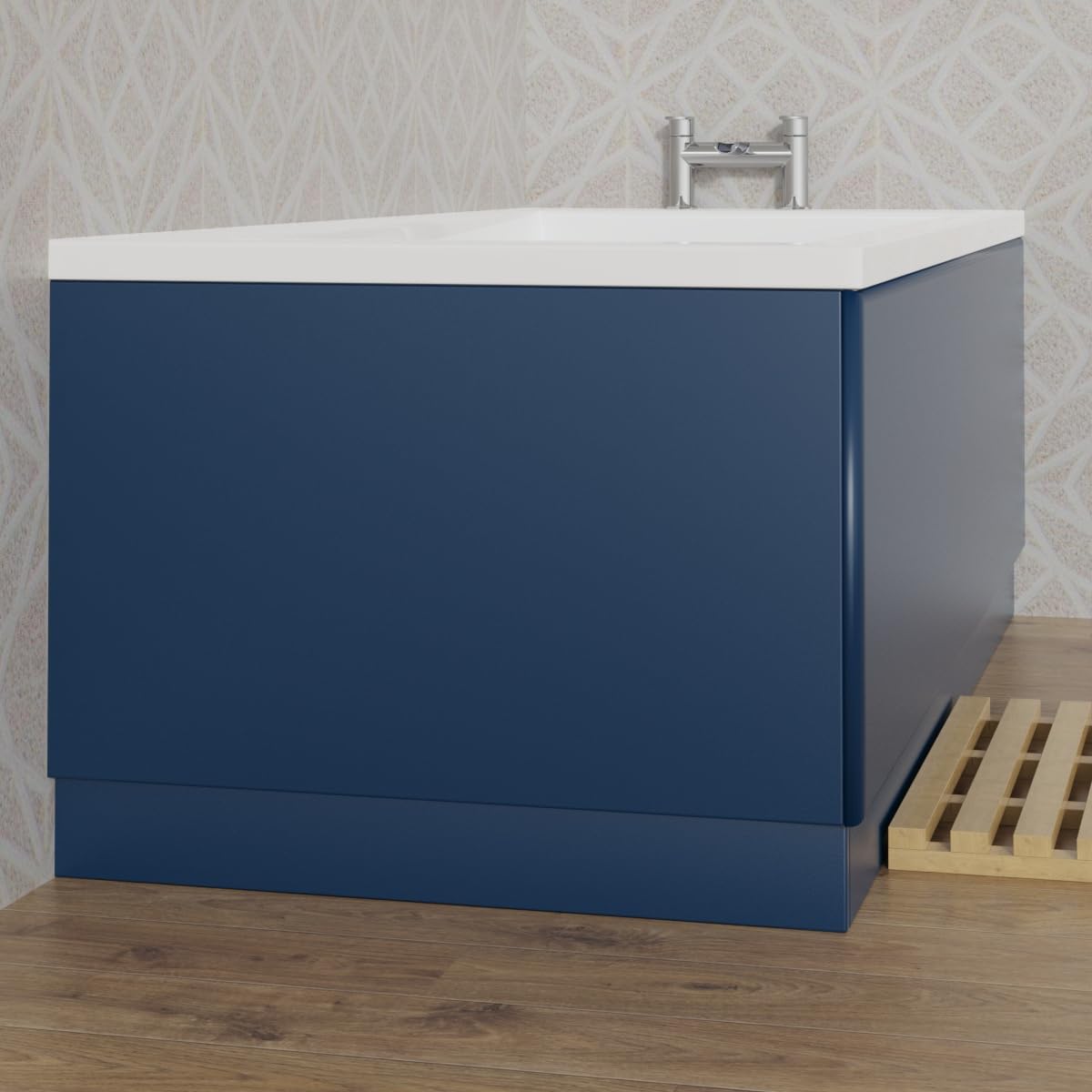 Aquariss 1700mm L Shape Bath Front Panel 18mm MDF Painting Matte Blue Adjustable Height for Bathroom Soaking Tub.