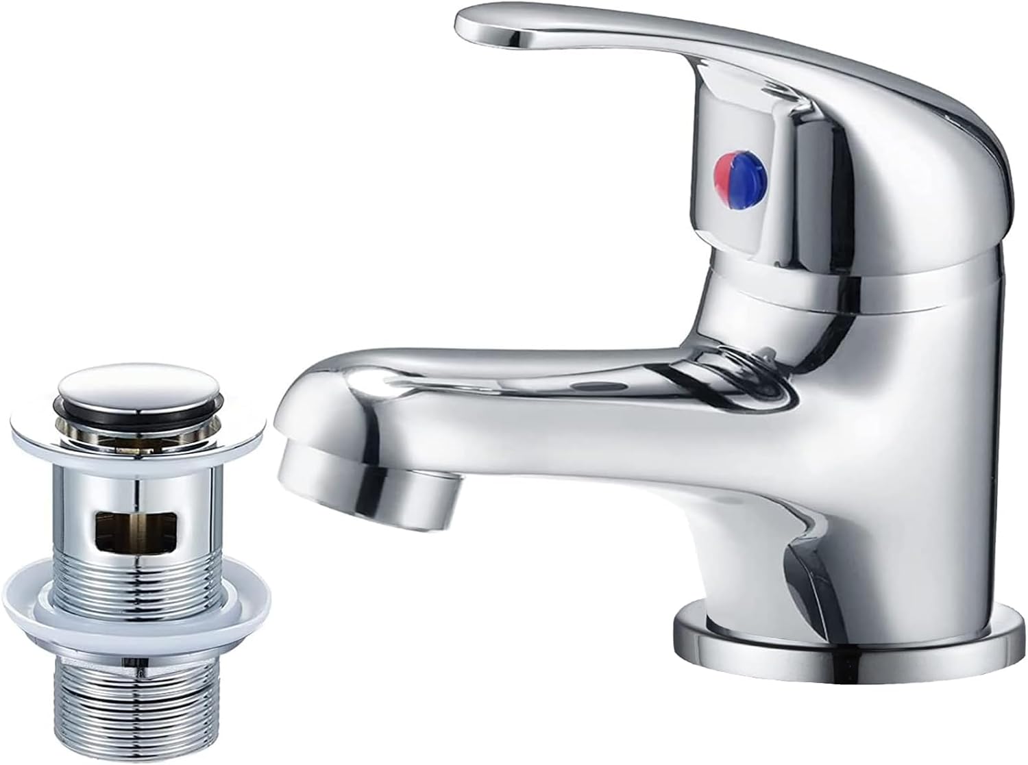 WasserRhythm Bathroom Sink Taps with Pop up Waste Mono Basin Taps Single Lever Chrome Hot and Cold Mixer Tap.