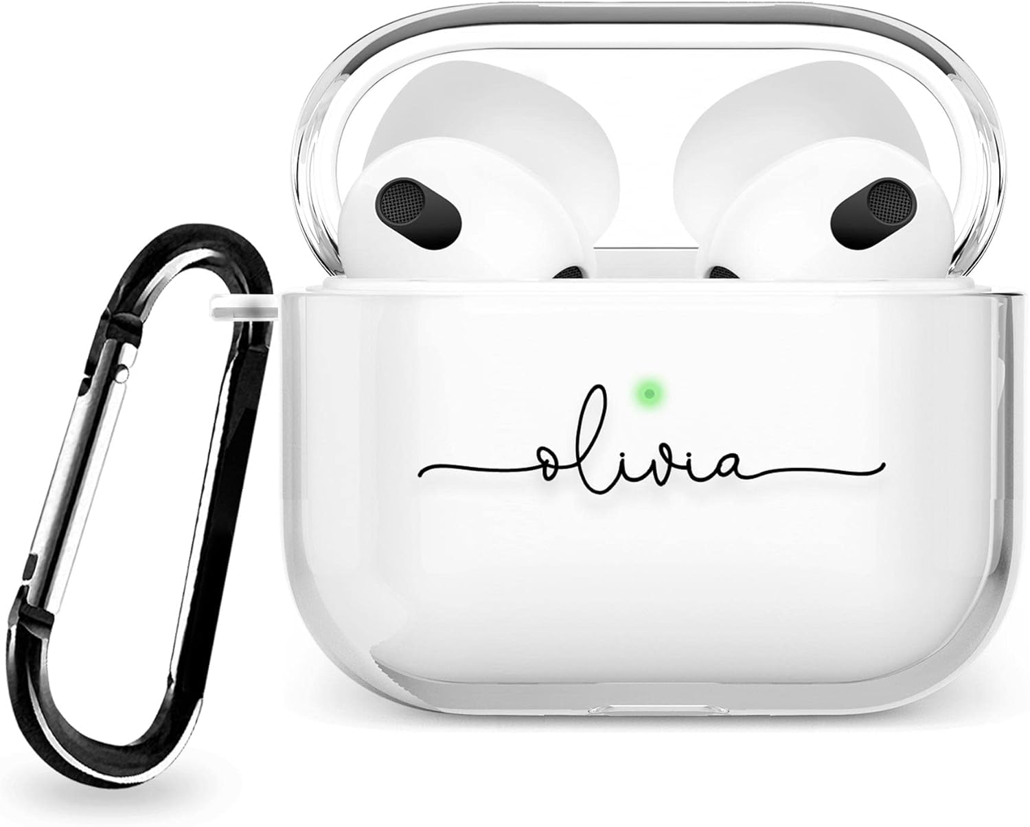 Tirita Personalised Custom Case Compatible with Apple AirPods 1st and 2nd generation, Support Wireless Charging, with Carabiner, Front LED Visible [08- Rose Gold Monogram].