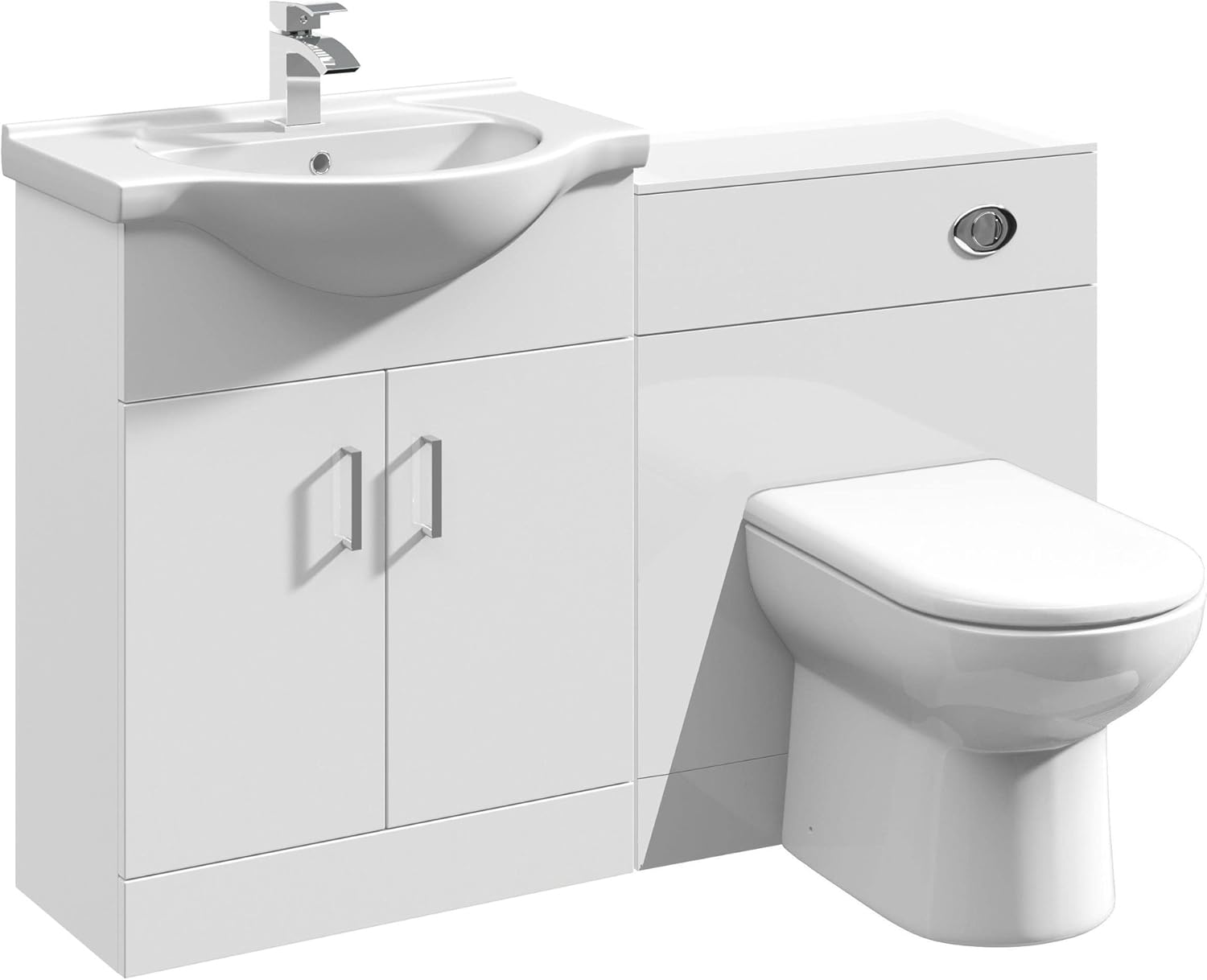 VeeBath Linx 1250 Vanity Unit Furniture Set, Wash Basin Bathroom Sink, WC, BTW Toilet Pan, Soft Close Toilet Seat, Concealed Cistern-White (Flat Pack).