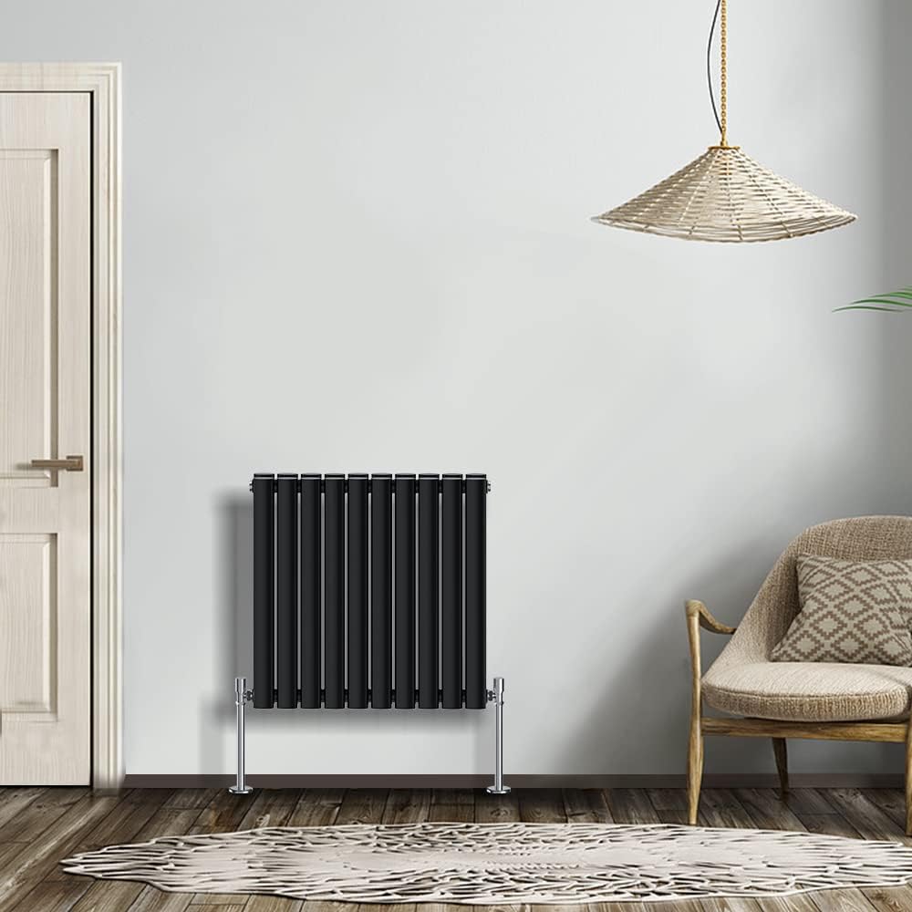 NRG Modern Radiator Black 600x590mm Single Oval Panel Heater Interior Designer Horizontal Bathroom Radiators.