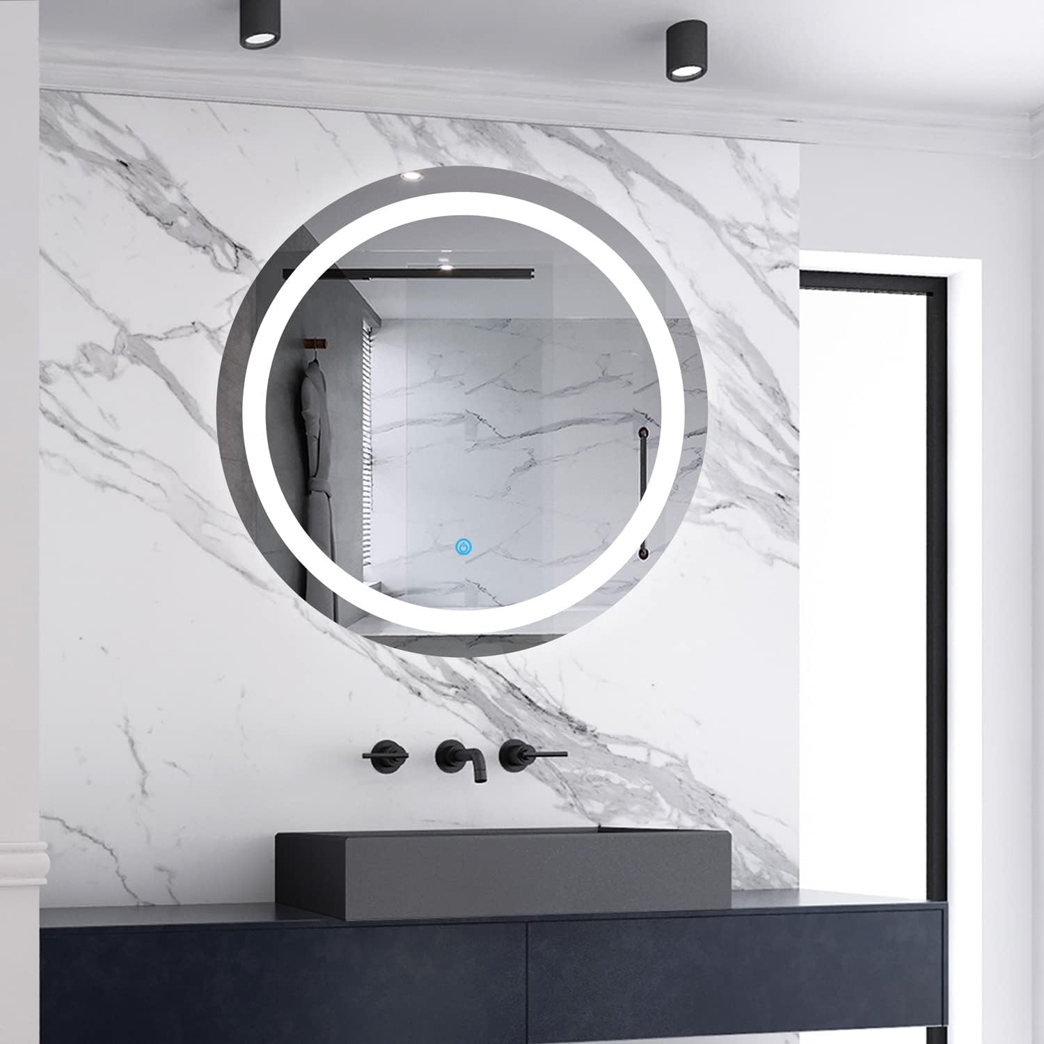 Skybathroom φ60cm Round Bathroom Mirror with LED Lights and Demister Pad|Wall Mounted|IP44|Touch Sensor.