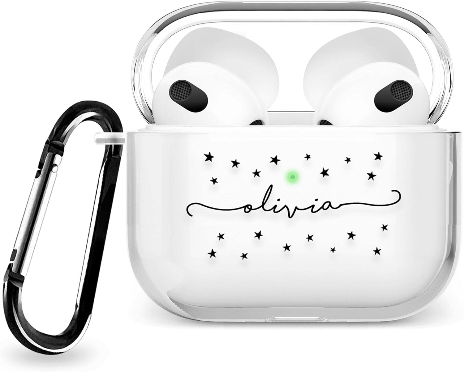 Tirita Personalised Custom Case Compatible with Apple AirPods 1st and 2nd generation, Support Wireless Charging, with Carabiner, Front LED Visible [08- Rose Gold Monogram].