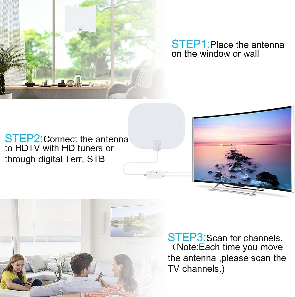 2024 Newest Freeview Indoor TV Aerial,480KM Range Digital HDTV Aerial with Amplifier Signal Booster,High Gain Stronger Reception TV Aerial with 17ft/5M Coax Cable,4K 1080P TV Tuner DVB-T TV Radio.