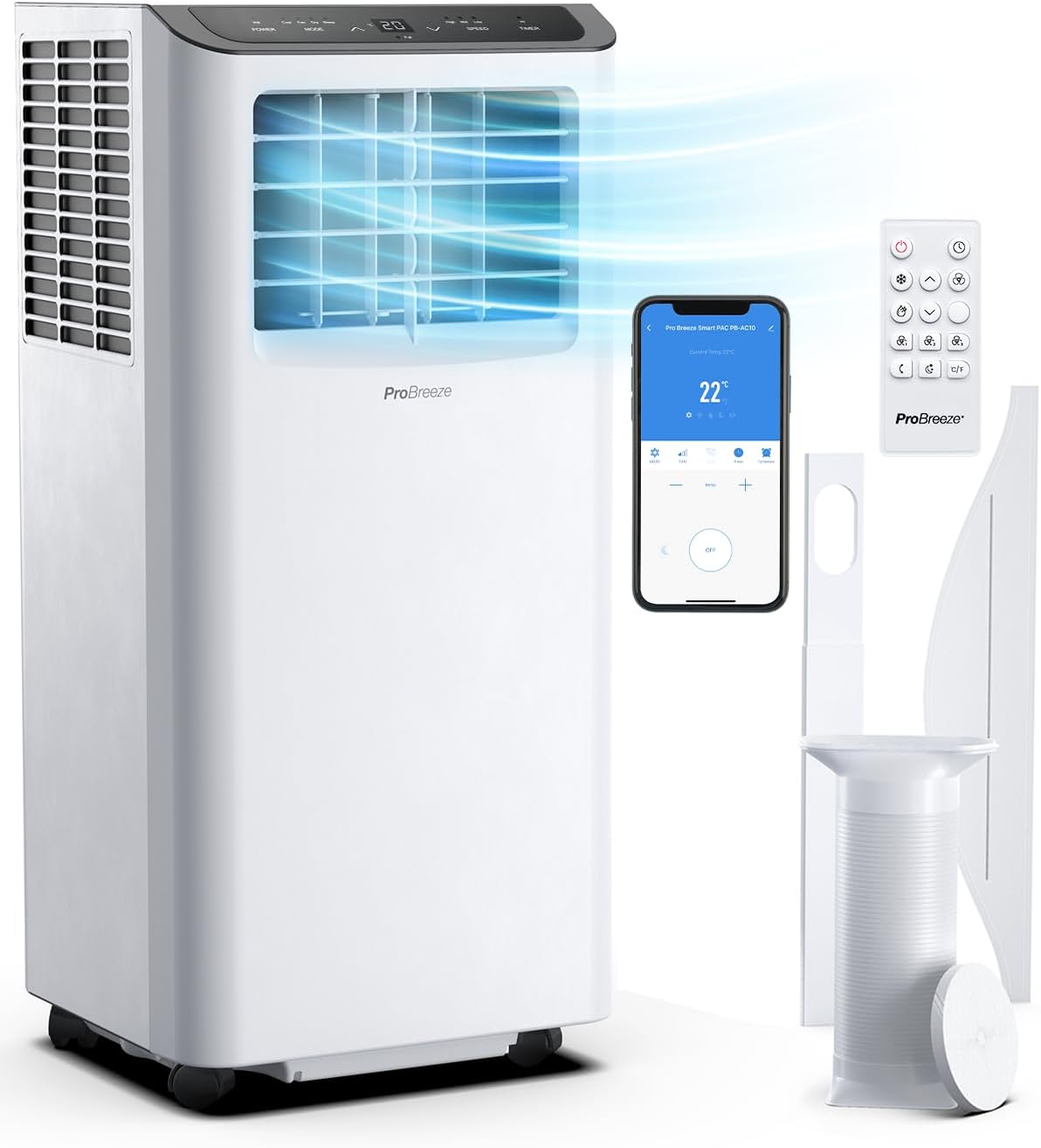 Pro Breeze® 12000 BTU Portable Air Conditioner - Smart Home WiFi Compatible with 24-Hour Digital Timer, Smart Display & Window Venting Kit Included - Air Conditioning Unit for Home & Office.