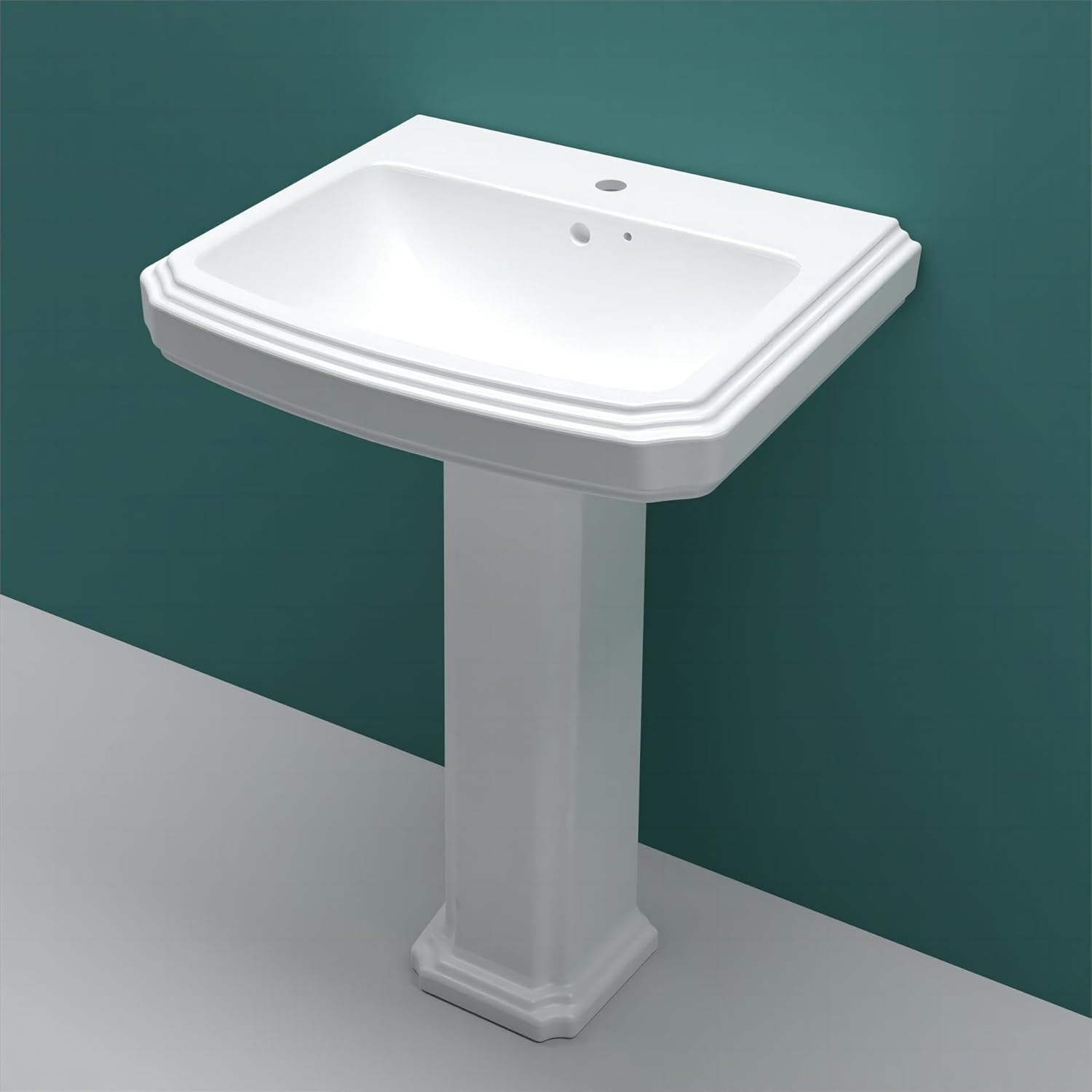 Sky Bathroom Single Tap Hole Ceramic Wash Basin Full Pedestal Sink White | 565 x 440mm.