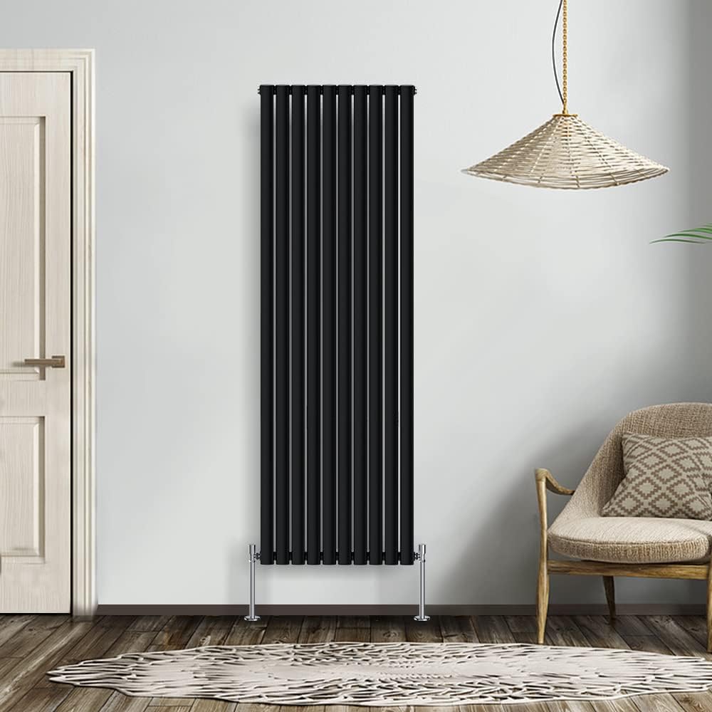 NRG Modern Radiator Black 600x590mm Single Oval Panel Heater Interior Designer Horizontal Bathroom Radiators.