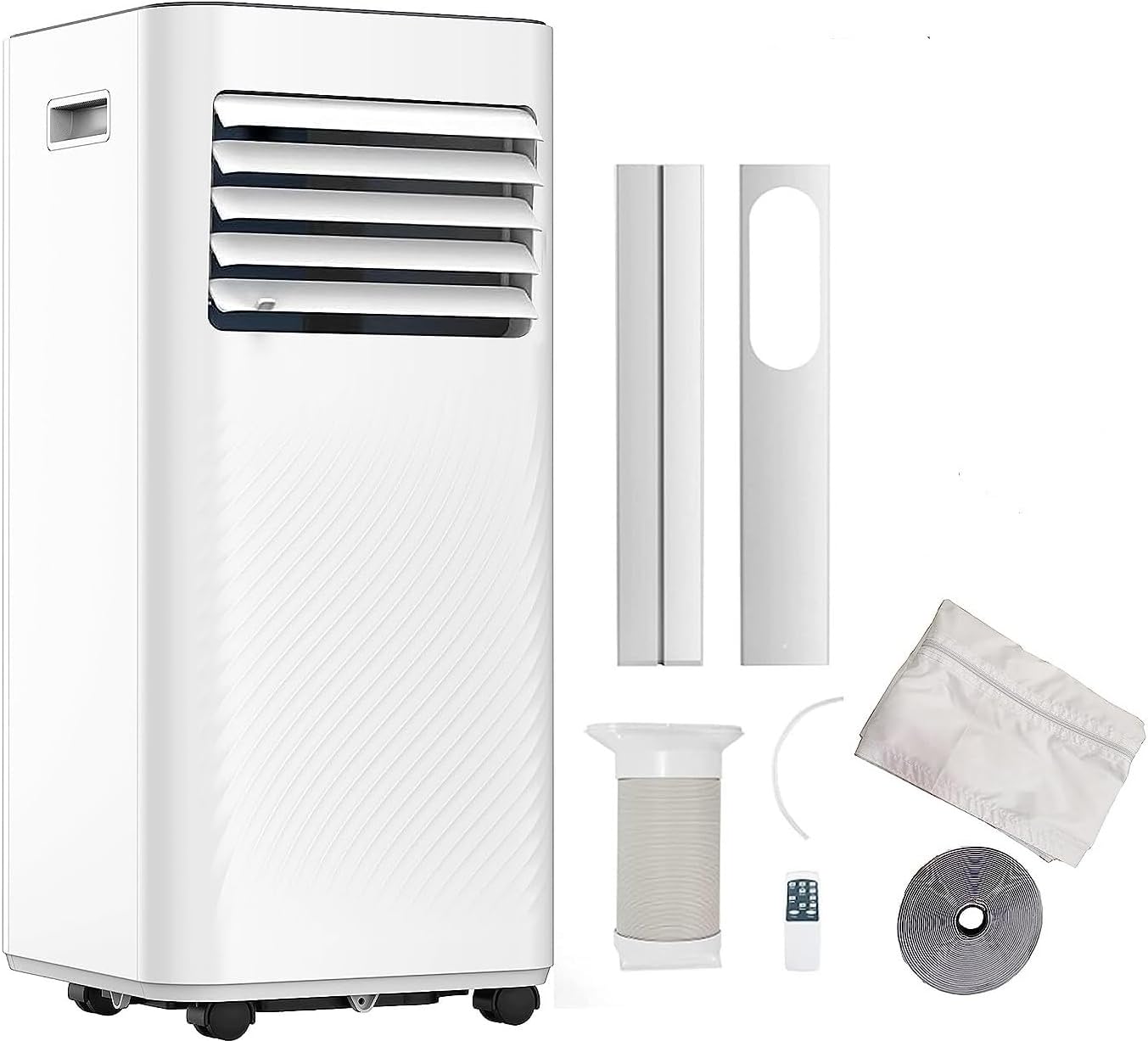 AuraHome Portable Air Conditioner 9000 BTU 4-in-1 Air Conditioner, Dehumidifier, Cooling Fan with 2 Fan Speeds, Digital Display & Remote Control, 24 Hour Timer for Rooms >215ft Window Vent Hose Kit.