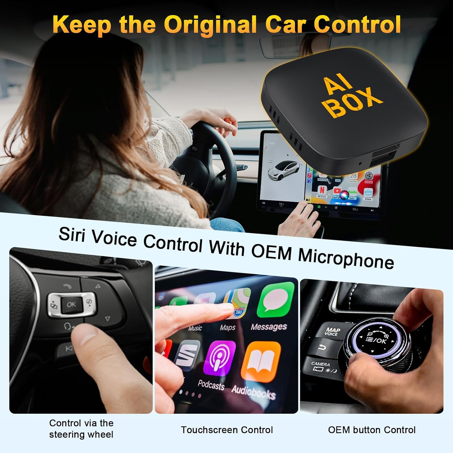 Wireless Carplay & Android Auto Adapter Converts Wired to Wireless Carplay Dongle,CarPlay Ai Box Support Netflix YouTube Mirroring TF Card and USB, Magic Box for iPhone IOS 10+/Android 11+ Phone