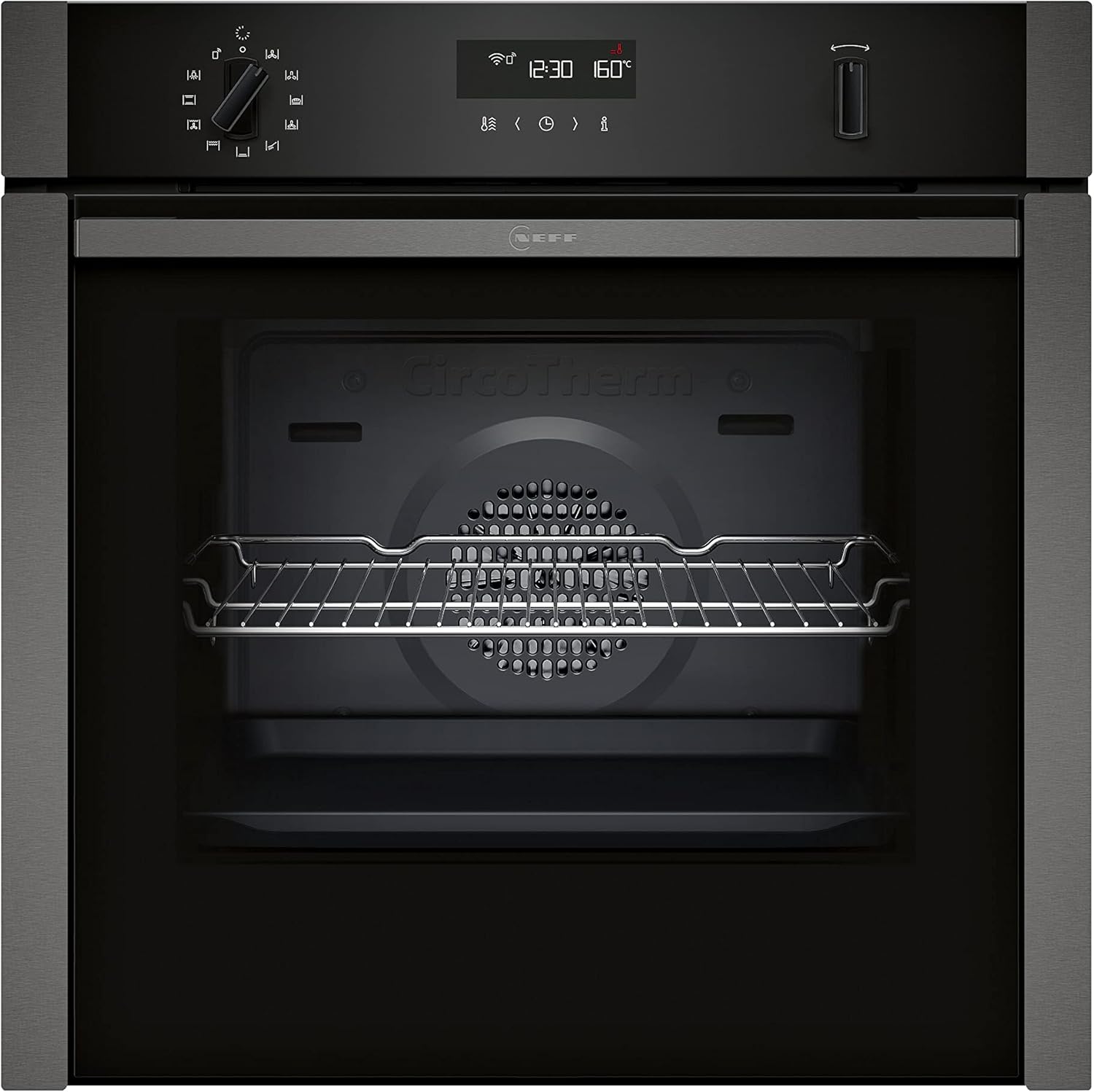 NEFF N50 B6ACH7HG0B Single Oven with Slide and Hide (fixed handle), Pyrolytic Self Cleaning, Circotherm, Wifi Connected via Home Connect, Integrated, Graphite-Grey.