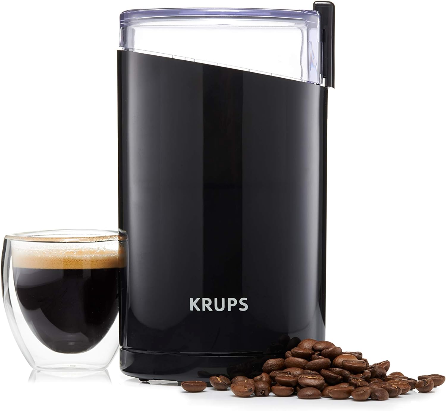 KRUPS Coffee Mill and Spice Grinder 12 Cup Easy to Use, One Touch Operation 200 Watts Coffee, Spices, Dry Herbs, Nuts Black.