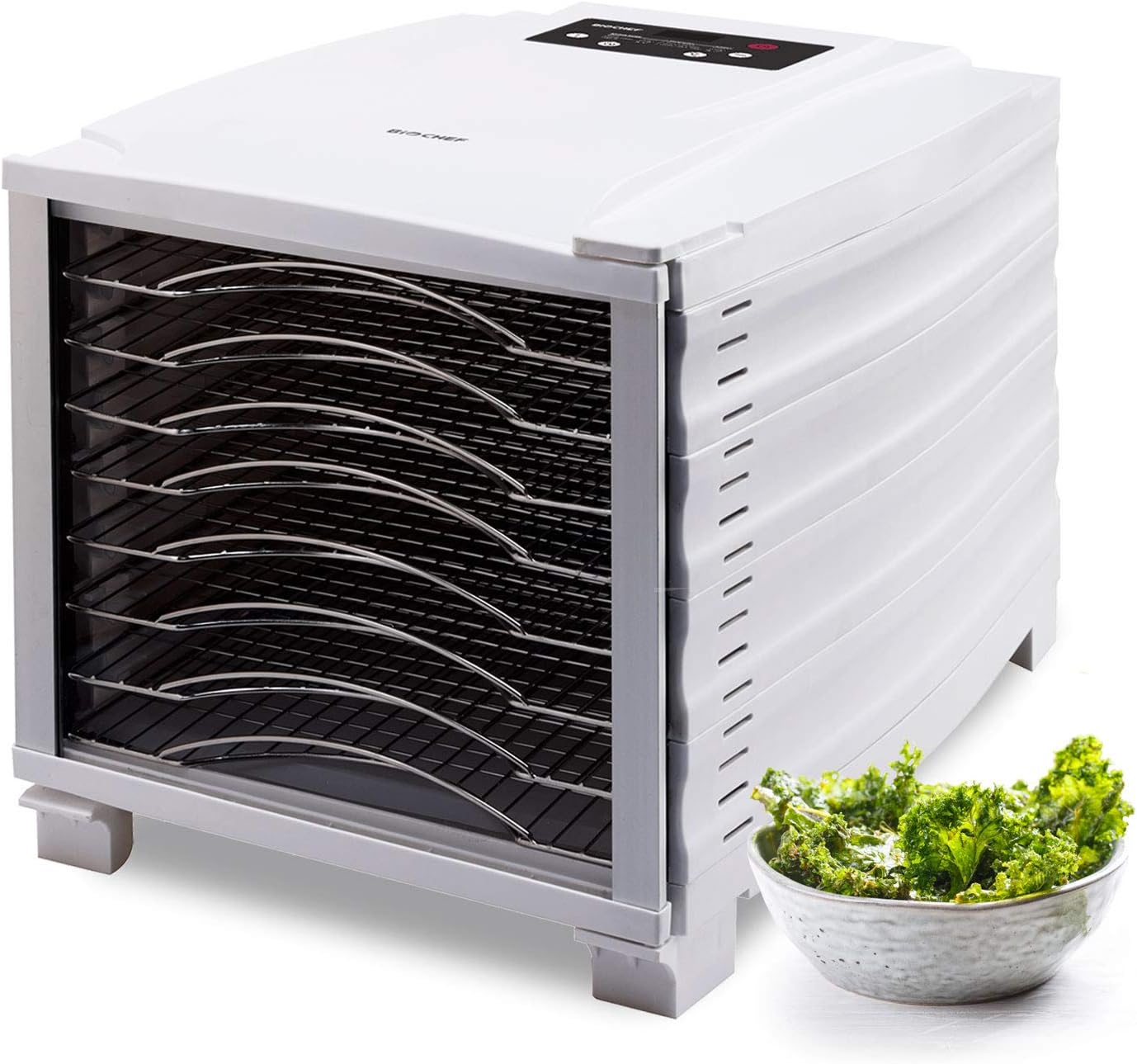 BioChef Arizona Food Dehydrator with 8 Stainless Steel Trays and 24hr Digital Timer. Fruit Dryer Machine + Non Stick Trays, Mesh Sheets and Drip Tray.