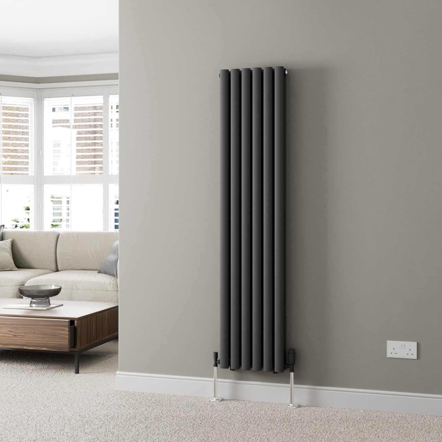 DuraTherm® 600 x 600mm Anthracite Horizontal Designer Radiator Double Column Oval Tube Modern Central Heating Panel Bathroom Radiators.