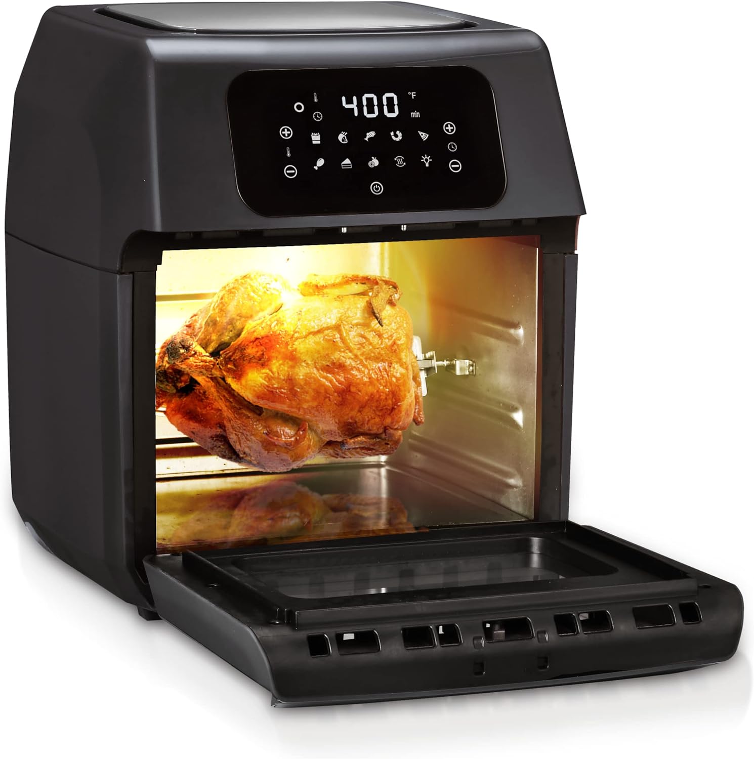 ARTECH Large 12L Air Fryer - Electric Digital Tabletop Oven with Rotisserie, Healthy Oil-Free & Low-Fat Cooking, Energy Saving, 9 Pre-Set Modes, 1800W, 8 Accessories Included.