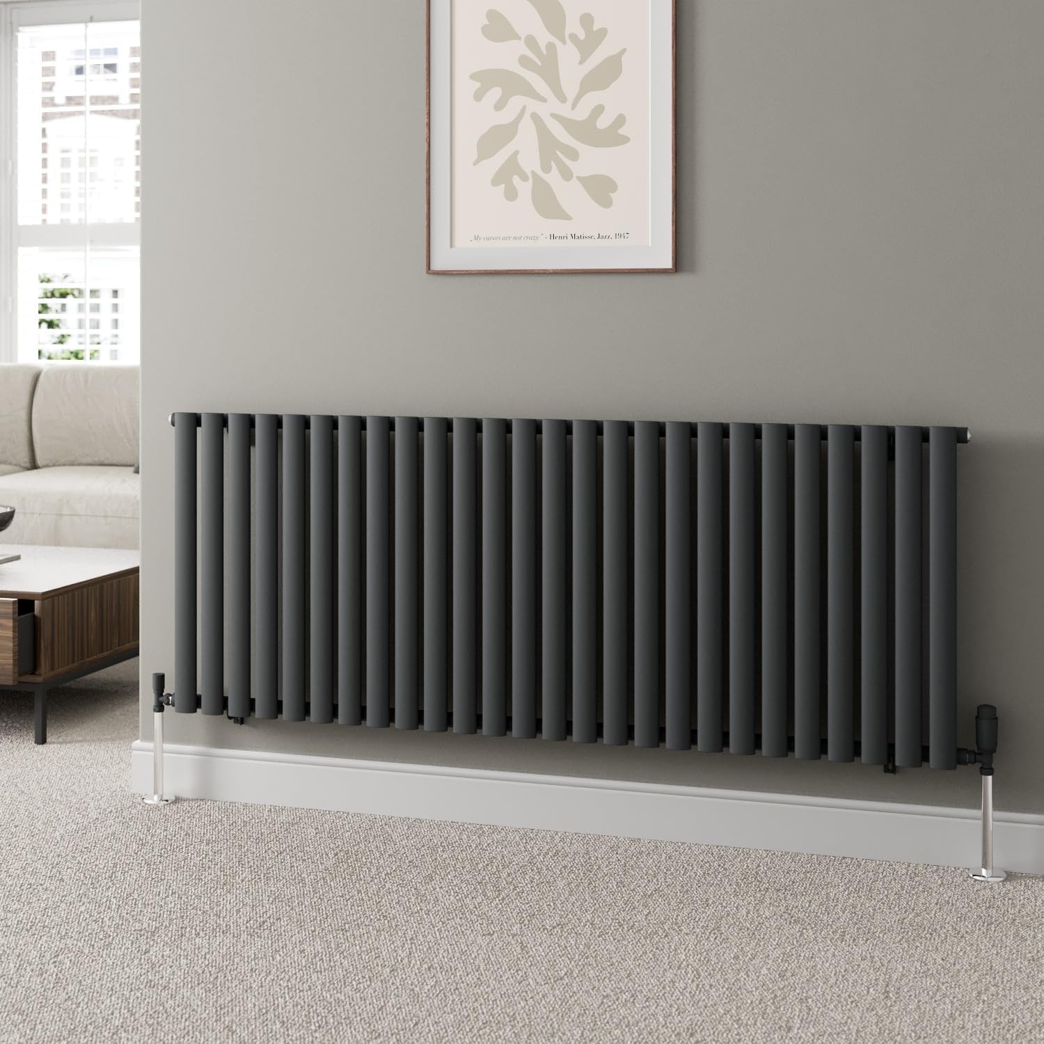 DuraTherm® 600 x 600mm Anthracite Horizontal Designer Radiator Double Column Oval Tube Modern Central Heating Panel Bathroom Radiators.