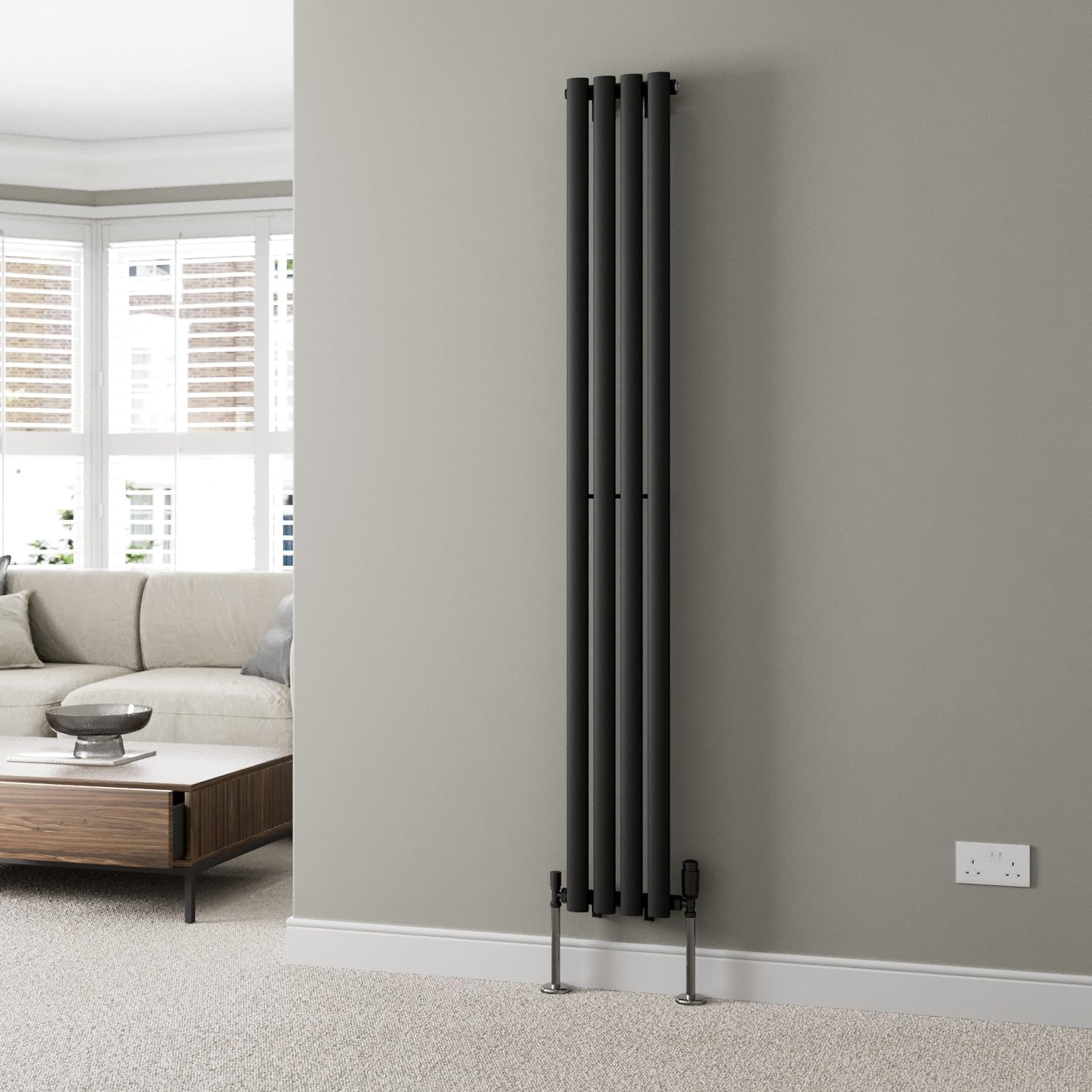 DuraTherm® 600 x 600mm Anthracite Horizontal Designer Radiator Double Column Oval Tube Modern Central Heating Panel Bathroom Radiators.