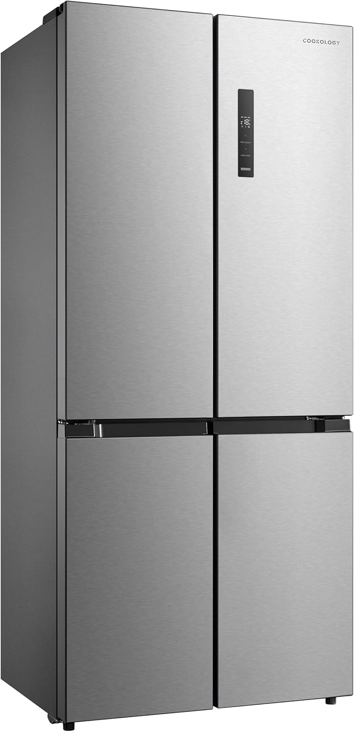 Cookology QUAT515IX Freestanding 515 Litre Four Door Fridge Freezer, American Style, Frost Free, 4 Star Freezer Rating, Low Noise, Smart LED Light, Touch Screen Temperature Control - Inox.